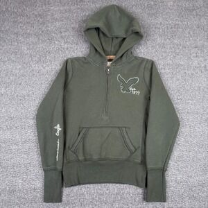 Vintage American Eagle Crop Hoodie Womens XS Green 1/4 Zip Sweatshirt Y2K
